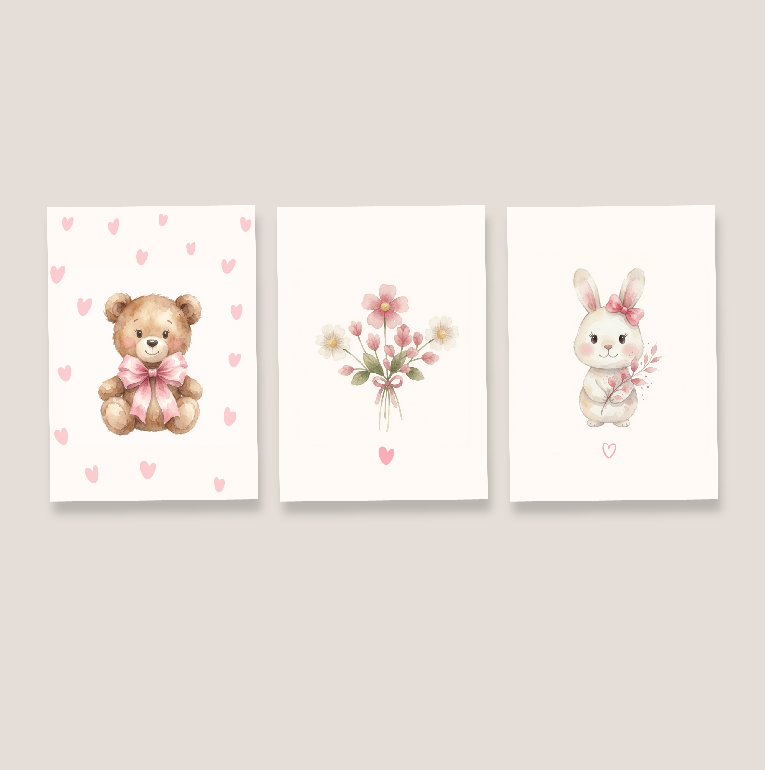 Juego de 3 postales Conejo y oso